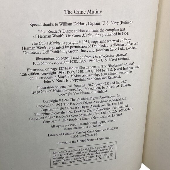 The Caine Mutiny By Herman Wouk Readers Digest Hardcover‎ Edition 1992 - Picture 3 of 6